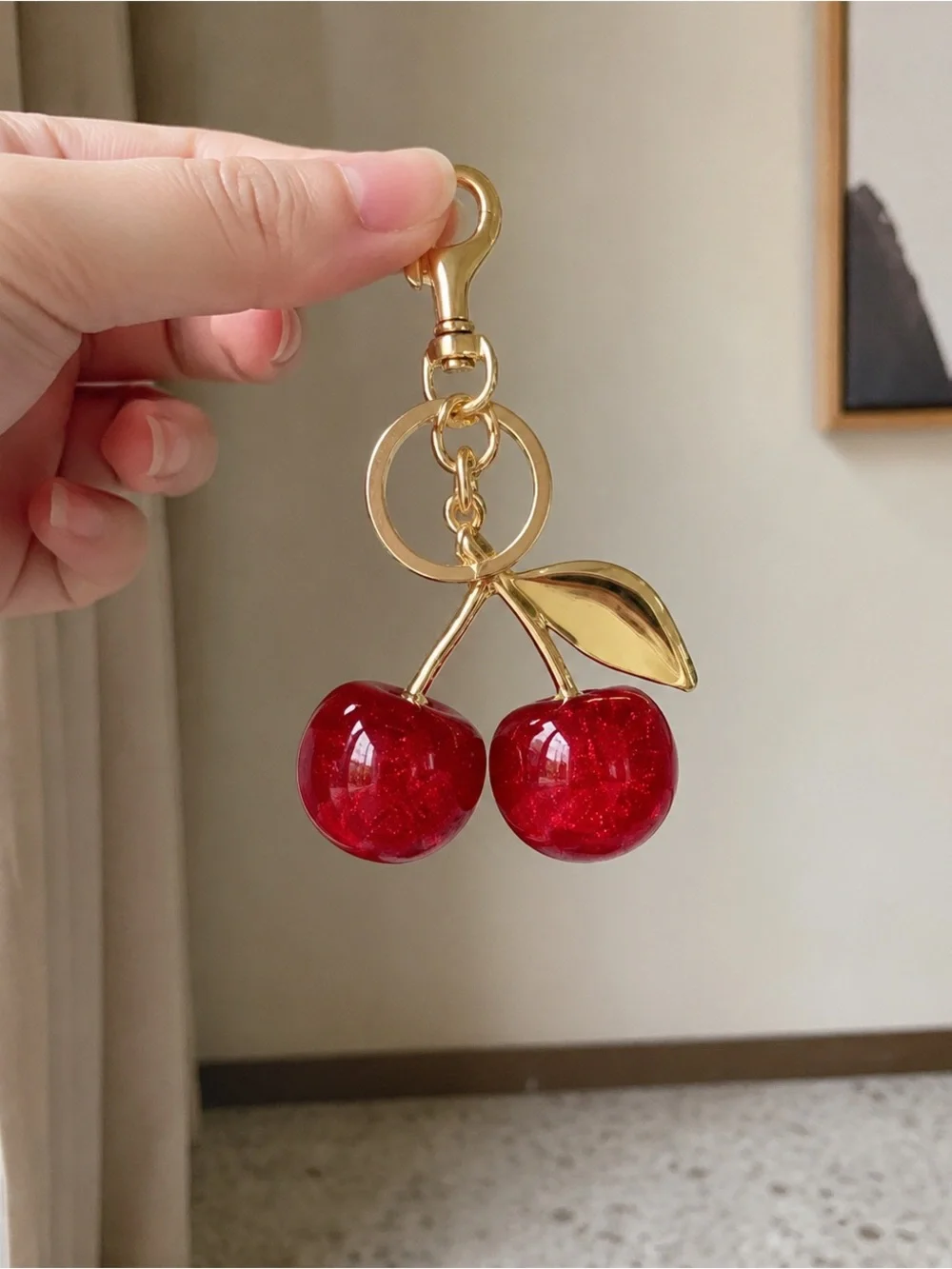 Coach Gold-tone Cherry Keychain with Red Lucite Cherries